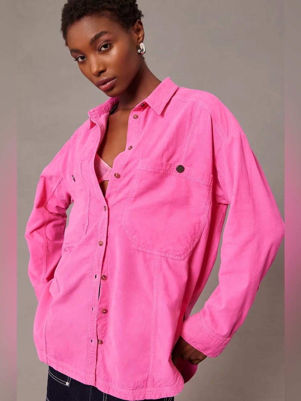 Anthropologie Pilcro Oversized Corduroy Pink Denim Shirt